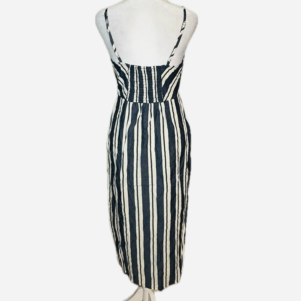 Entro Navy & White Striped Button Front Midi Dress- Small - Picture 4 of 7